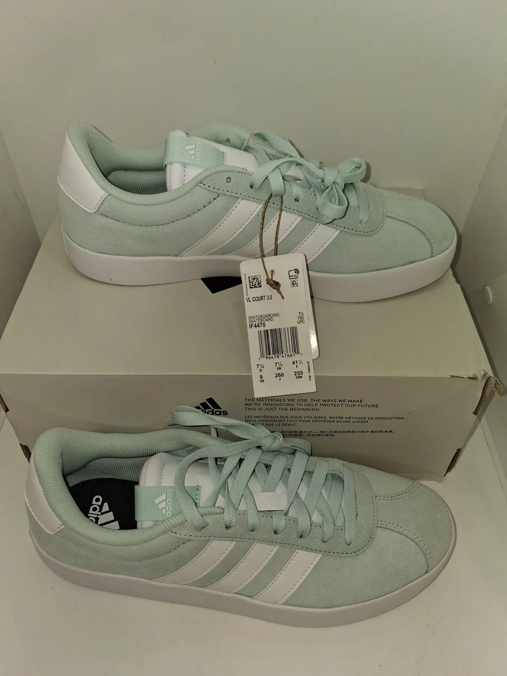 adidas Women's Mint Green Suede Sneakers with White Stripes - Picture 2 of 11